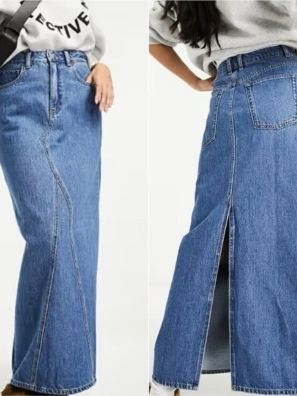 Mango Blue Denim Maxi Skirt with Back Slit